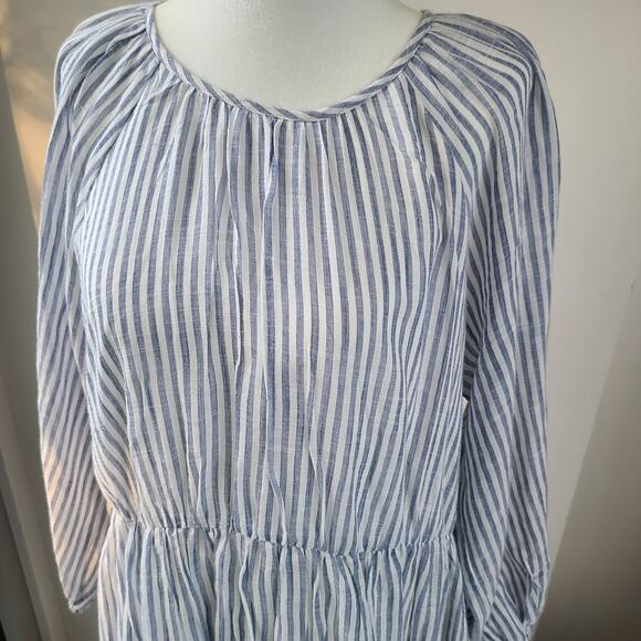 SUNDRY Stripe Woven Cotton Tiered Maxi Dress Pockets White Navy Womens Sz Small - Picture 9 of 16